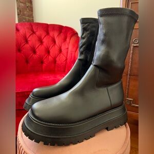 Burberry Black Leather Moto Boots